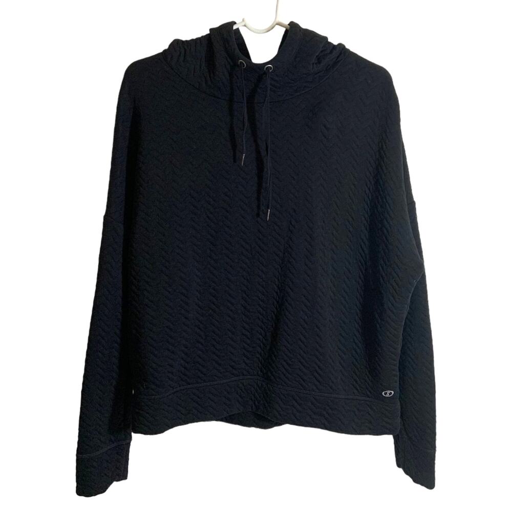 Women's Athletic Spalding Quilted Yoga Hoodie Sweatshirt Black Size XL